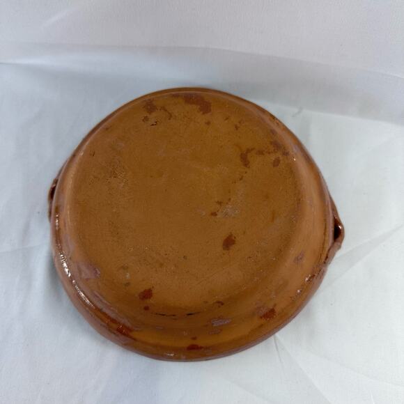 Vintage Handmade Drip Pottery Bowl With Handles Brown Green *Has Small Crack* - Picture 7 of 11